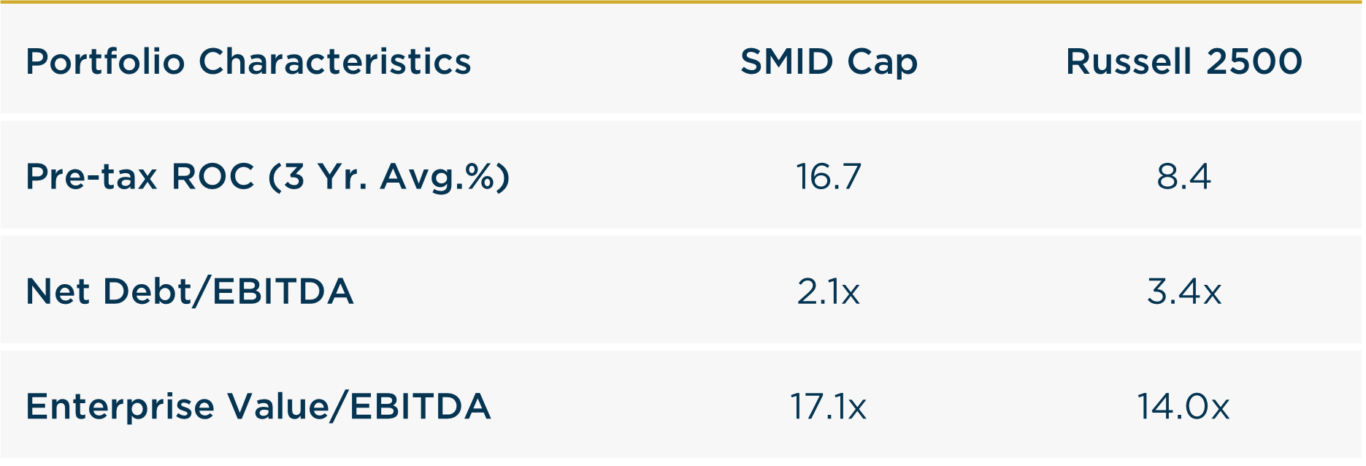 2024 The London Company SMID Cap vs Russell 2500 Portfolio Characteristics