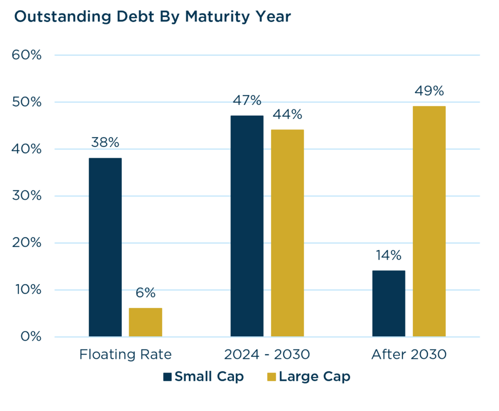 AI Stocks: Outstanding Debt by Maturity Year - Small Cap, Large Cap