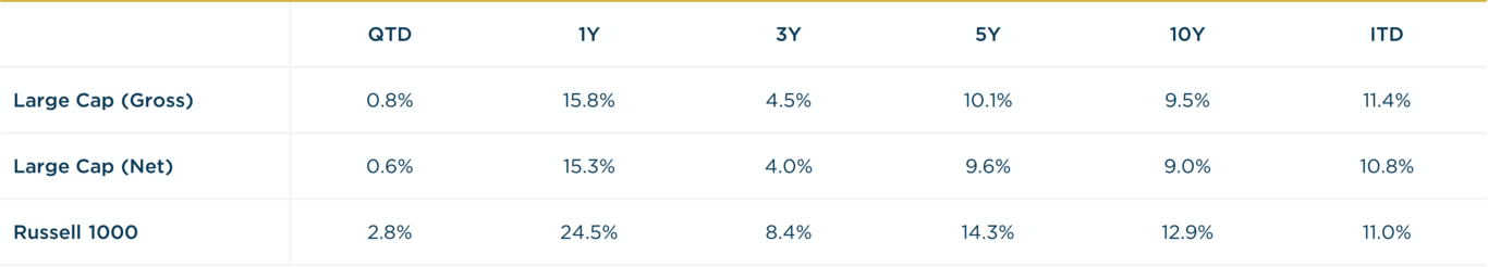 Large Cap - 4Q2024 vs. R1000 Annualized Returns